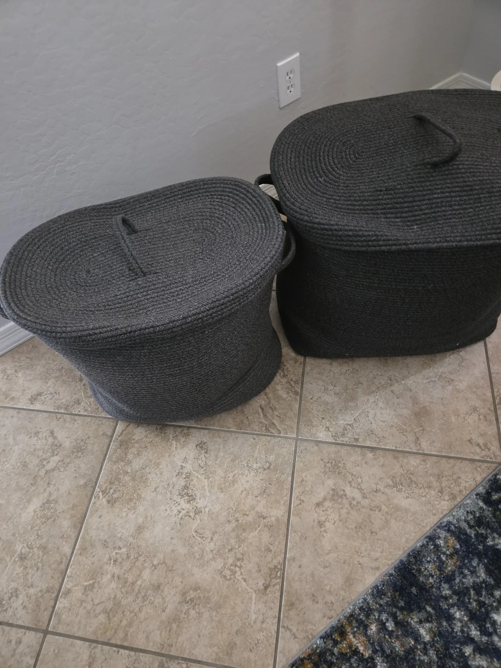 2 Woven Oval Storage Baskets with Lids- Grey